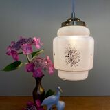 Vintage pink opaline globe pendant lamp with gold designs