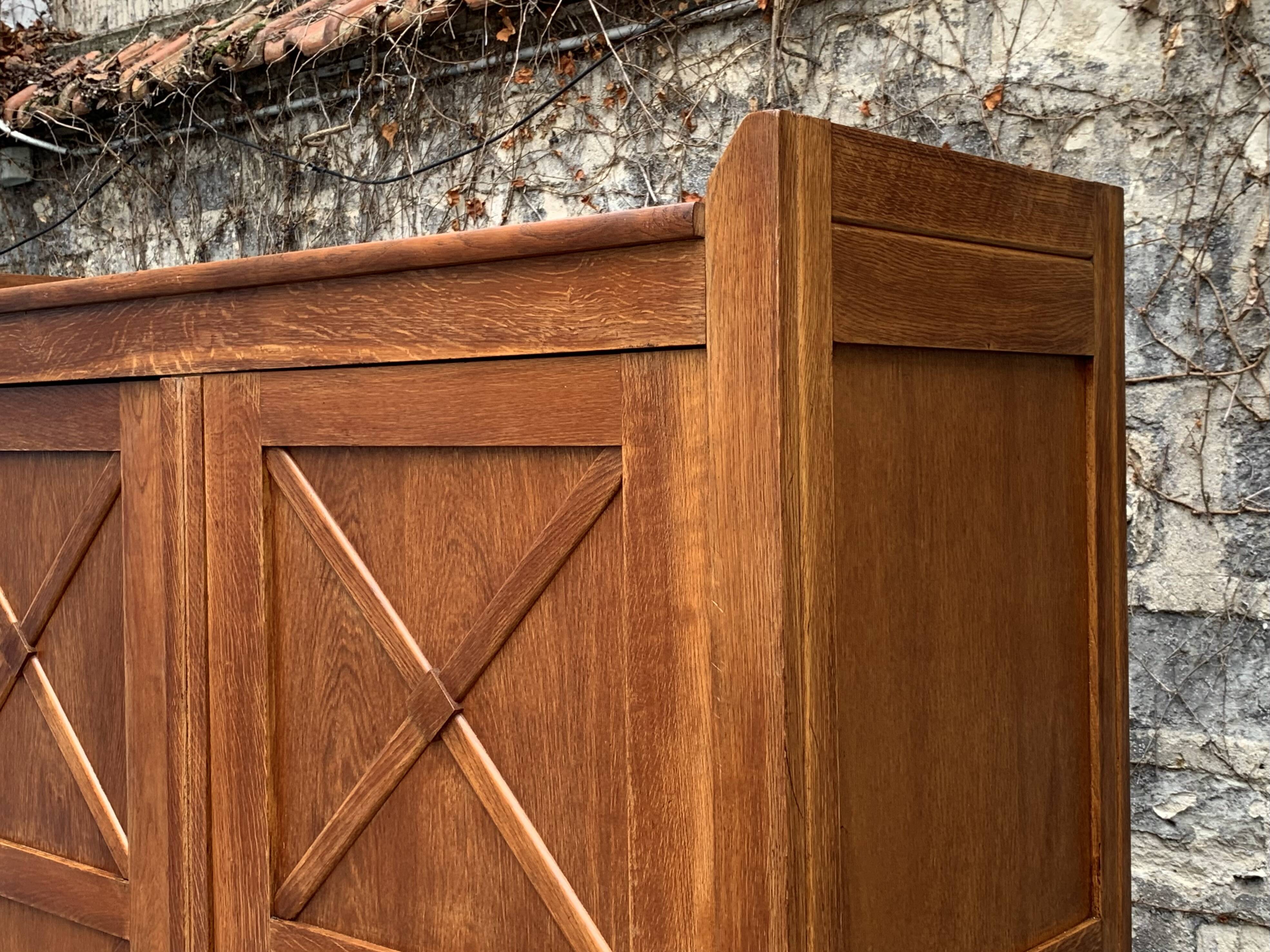 Vintage solid oak cross-braced wardrobe 1940