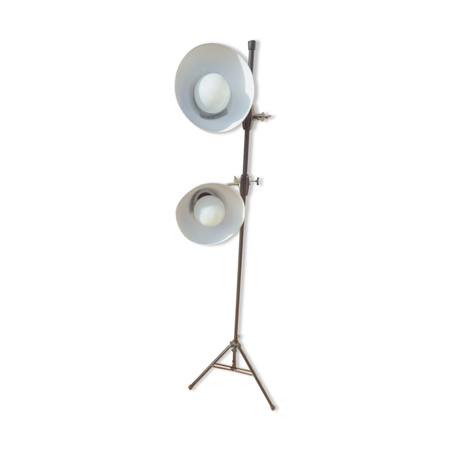 Industrial-style floor lamp with two large adjustable removable spotlights
