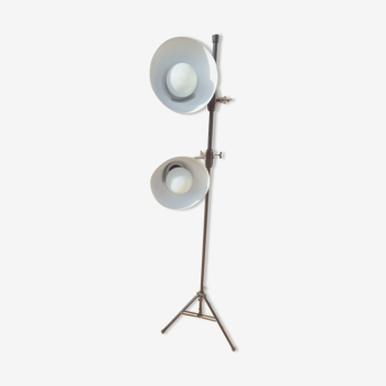 Industrial-style floor lamp with two large adjustable removable spotlights