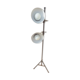 Industrial-style floor lamp with two large adjustable removable spotlights