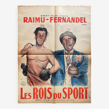 Affiche cinéma originale "Les Rois du Sport" Raimu, Fernandel, déco JO Paris 60x80cm 1937