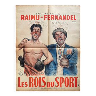 Affiche cinéma originale "Les Rois du Sport" Raimu, Fernandel, déco JO Paris 60x80cm 1937
