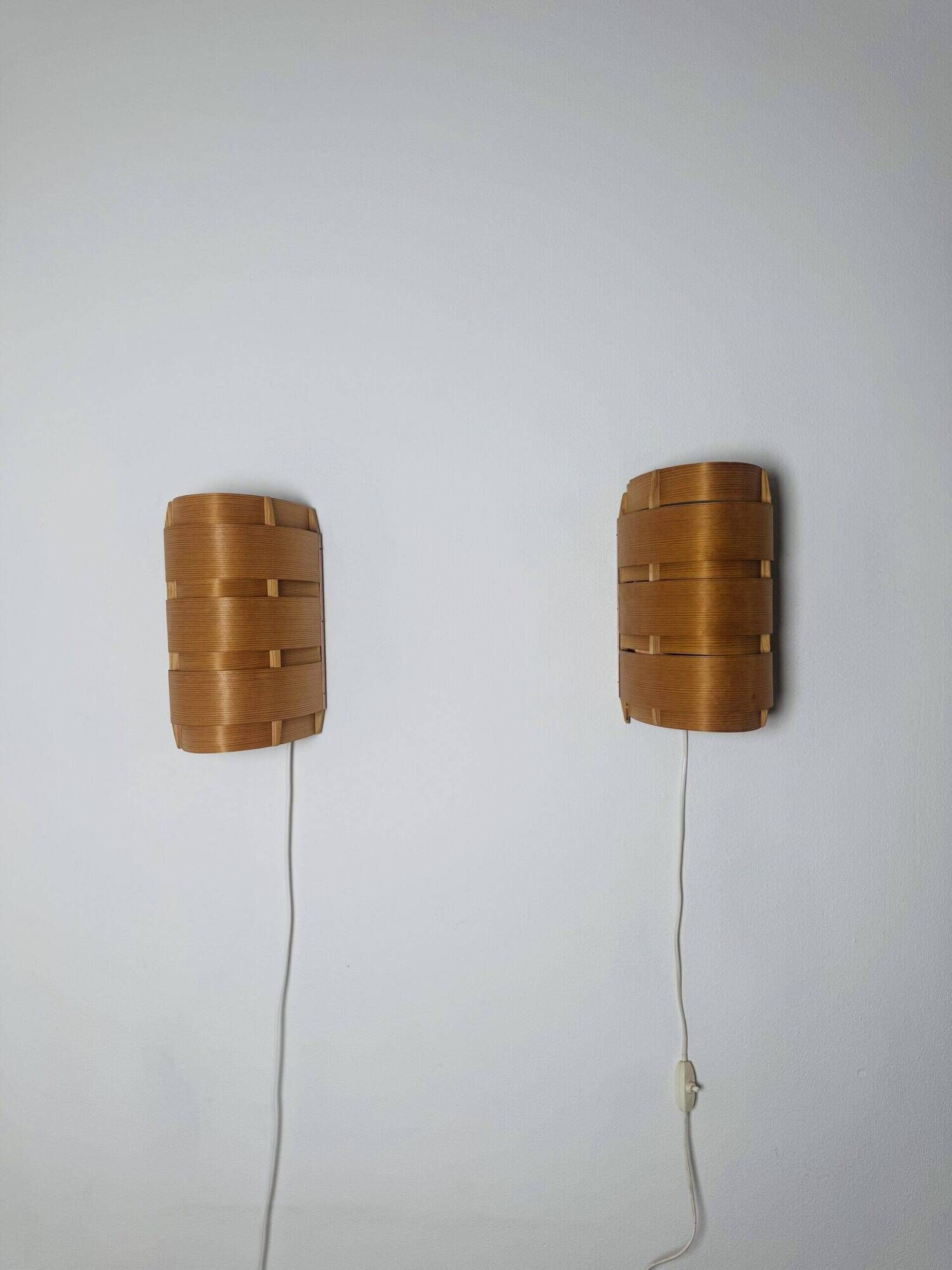 Model V155 Curved Pine Veneer Wall Lamps By Hans-Agne Jakobsson For Markaryd, Sweden 1960S