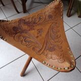Foldable wooden leather stool