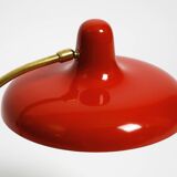 Beautiful large Mid Century Modern brass table lamp with red metal shade