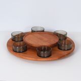 Lazy Susan snack tray with 6 bowls, Denmark, 1960s – Ø 49 cm