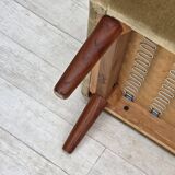 1970s, Danish armchair, original green furniture velour, teak wood legs.