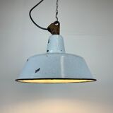 Suspension en émail gris industriel avec plateau en fonte années 1960