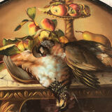 Pair of oval-shaped pastels, still lifes with game, XIXth