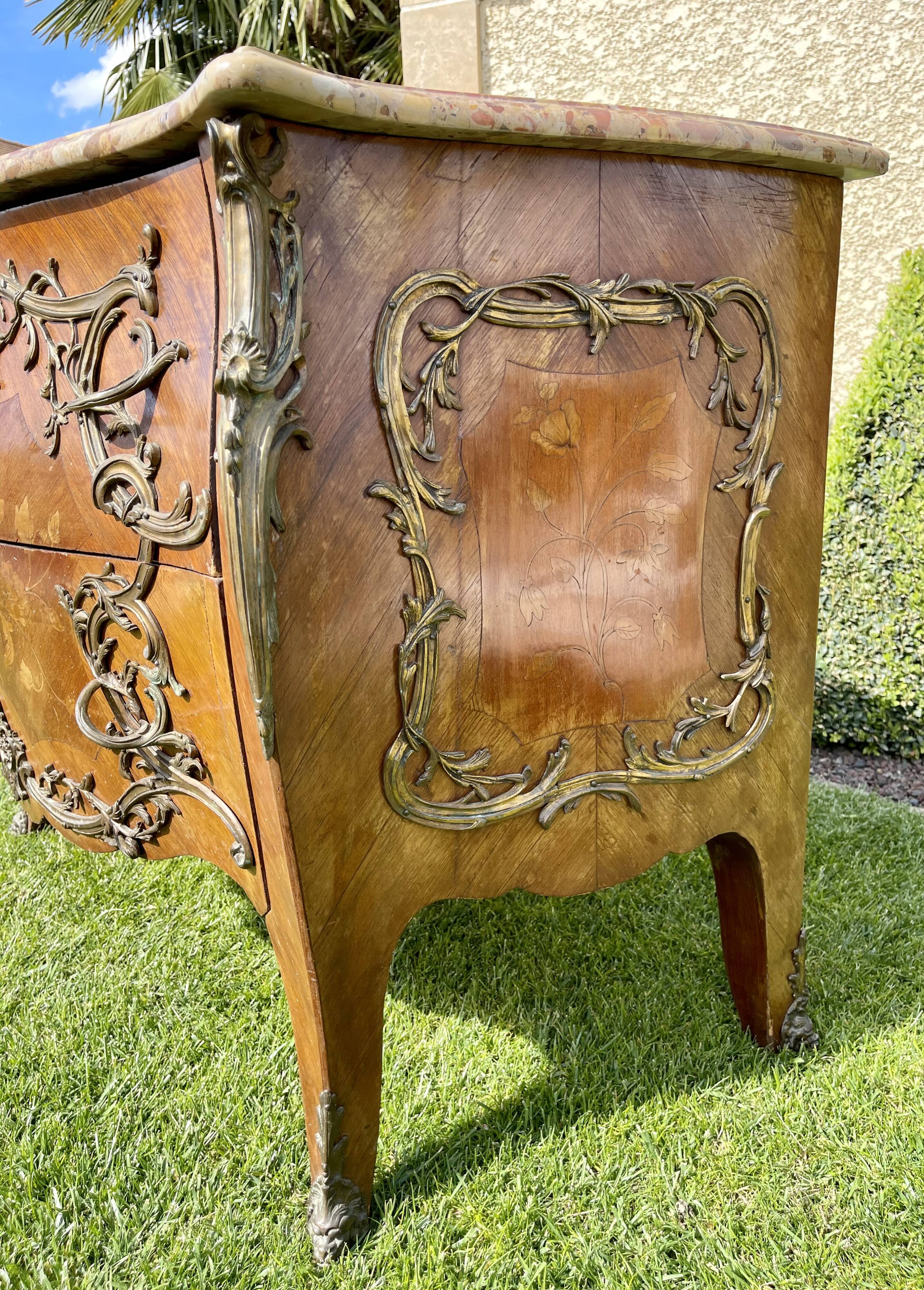 Chest of drawers marquetry & bronze style Louis XV