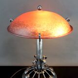 Important Stylized Wrought Iron Lamp with Glass Dome, c. 1930