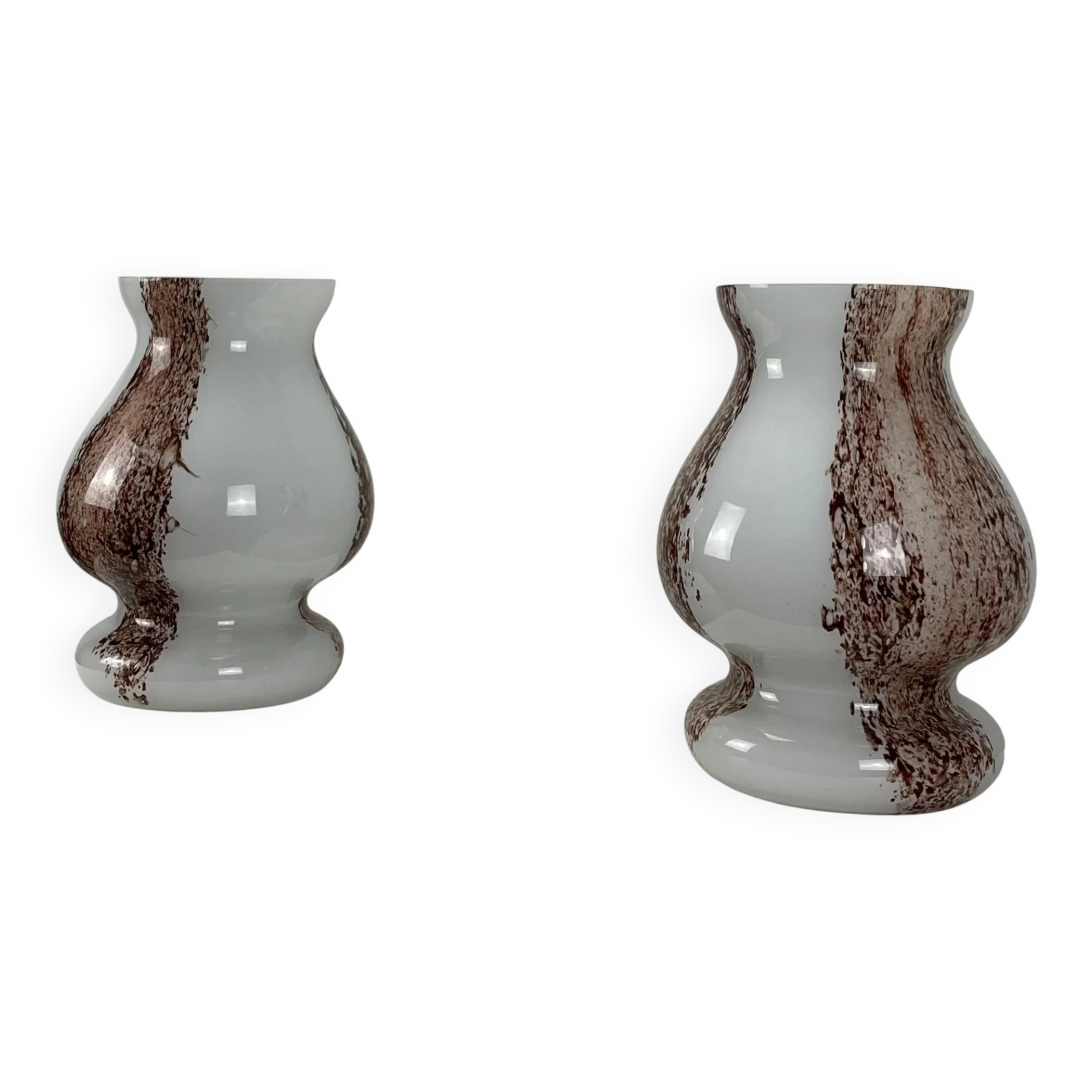 Pair of table lamps in white and brown glass in the shape of a mushroom by Doria Leuchten, 1970.