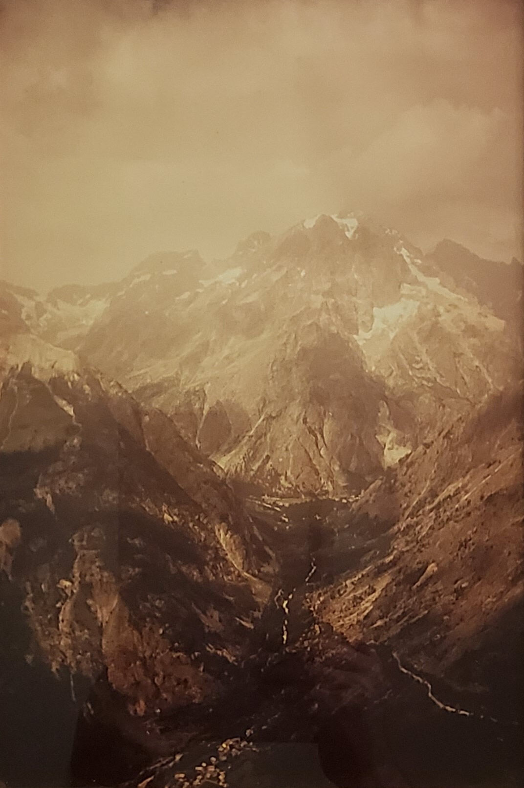 Old silver photo, massif des Ecrins, sepia tones, framed 36 x 25 cm