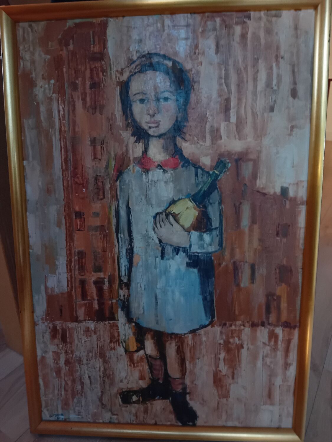 Painting young girl with bottle