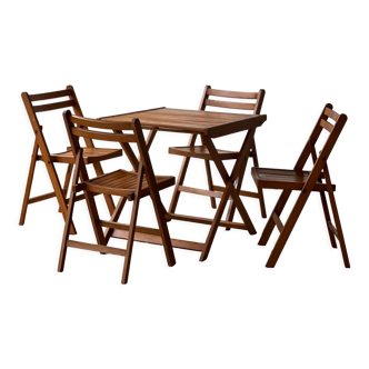 Teak table and its 4 vintage folding chairs