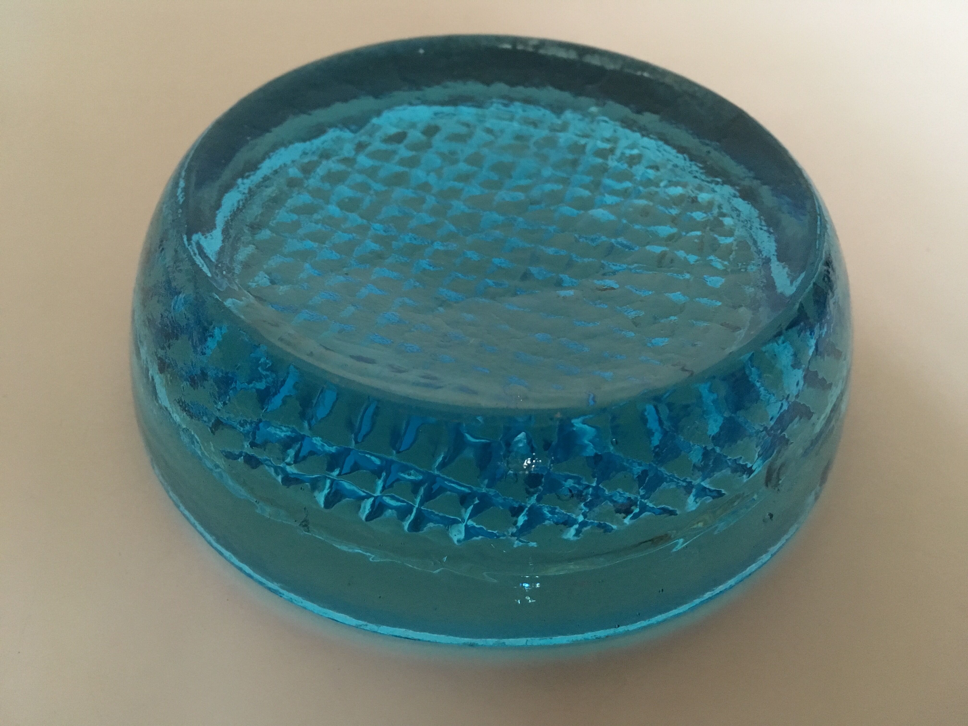 Cast glass moulded turqoise art deco mid century