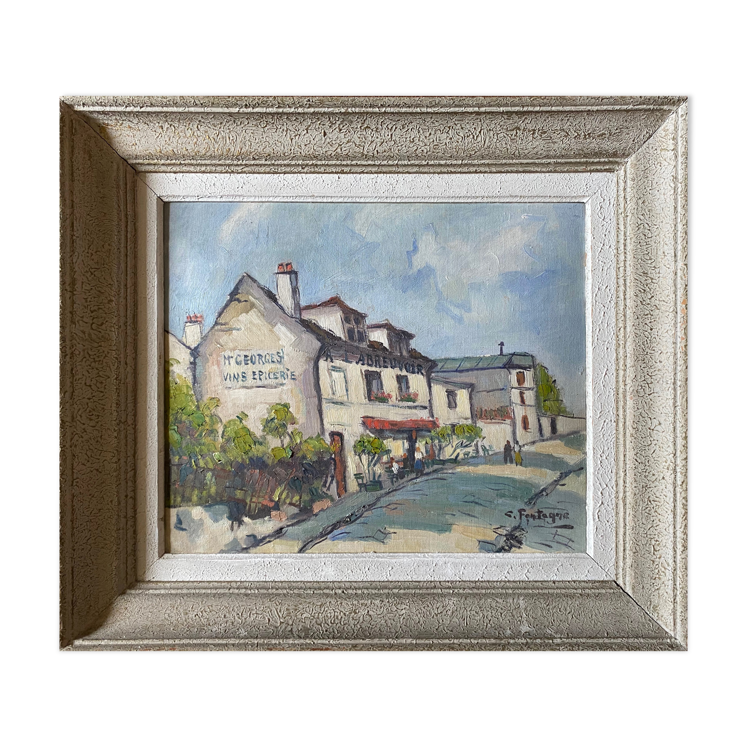 Table HST L'Abreuvoir café de Montmartre Paris 1950 signed C. Fontagne