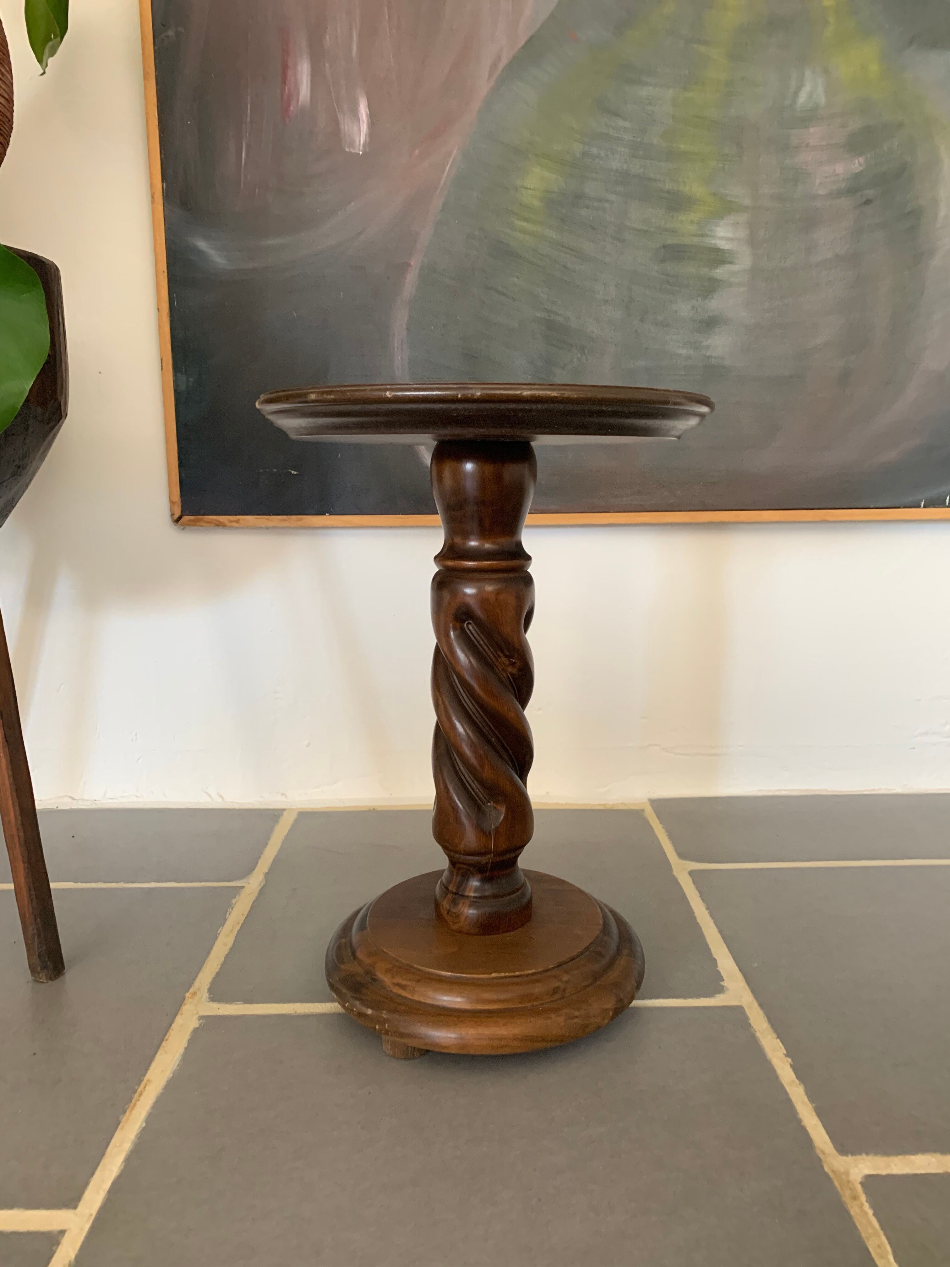 Vintage turned wood side table