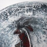 Large hollow ceramic dish signed Oliva – relief rooster decoration –