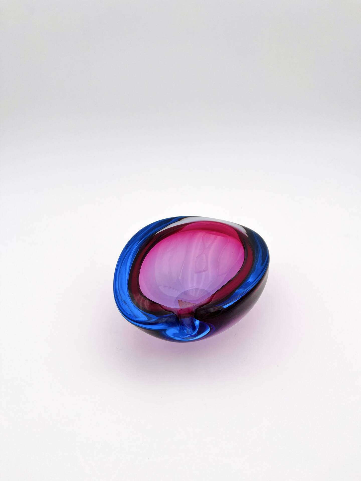 Pocket Glass Murano Flavio Poli Sommerso Fuchsia Blue 17cm