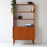 Vintage Scandinavian bookcase with hinged doors and open shelves