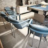 4 fauteuils Leolux modele Cachucha bleu ciel