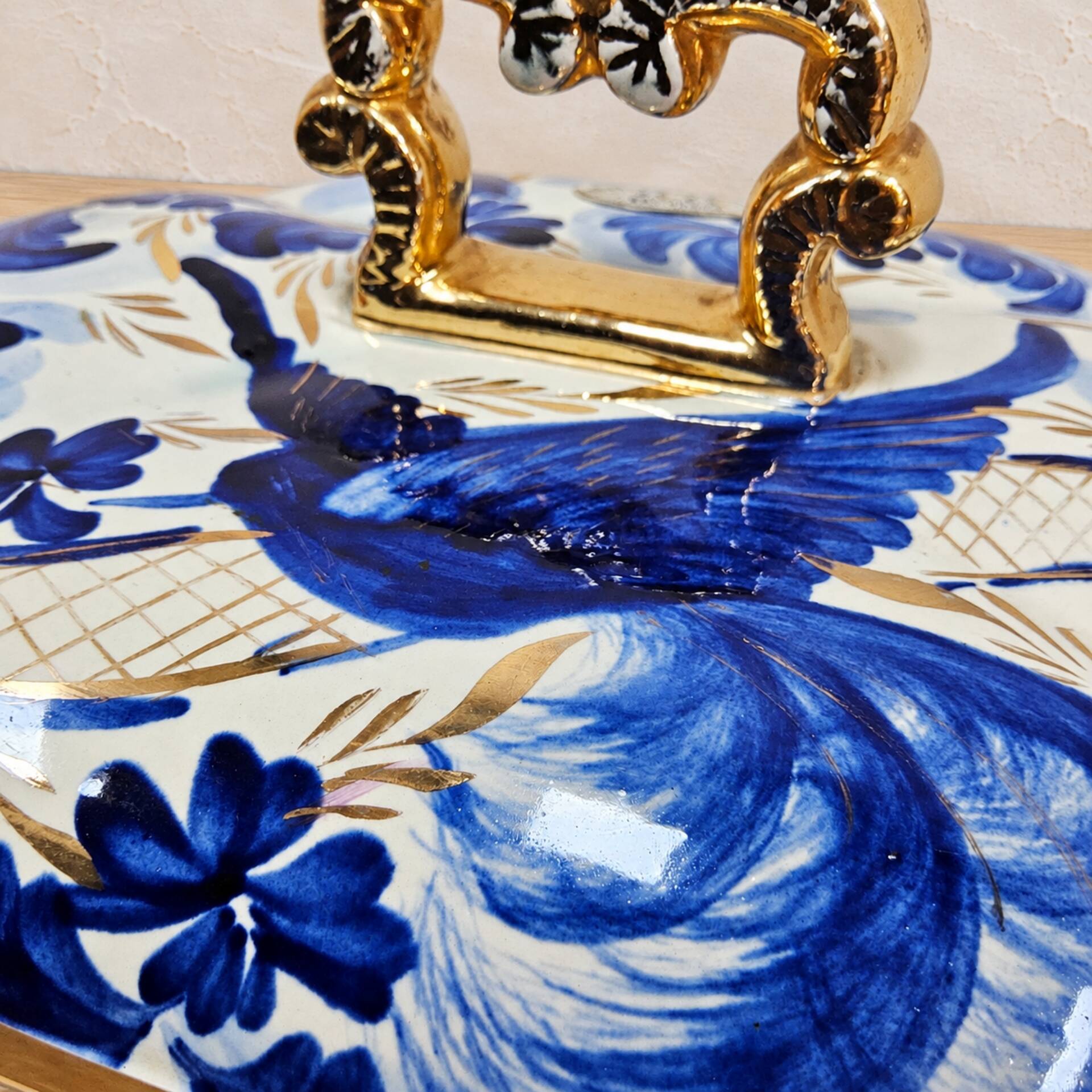 Vintage bonbonniere H. Bequet blue birds hand-painted