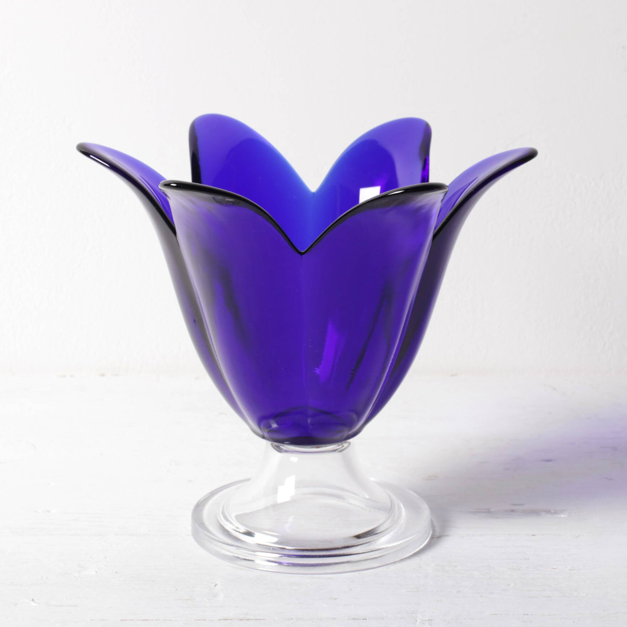 Cobalt Blue Vintage Glass Vase / Mid-century Tulip Flower Vase. Portugal