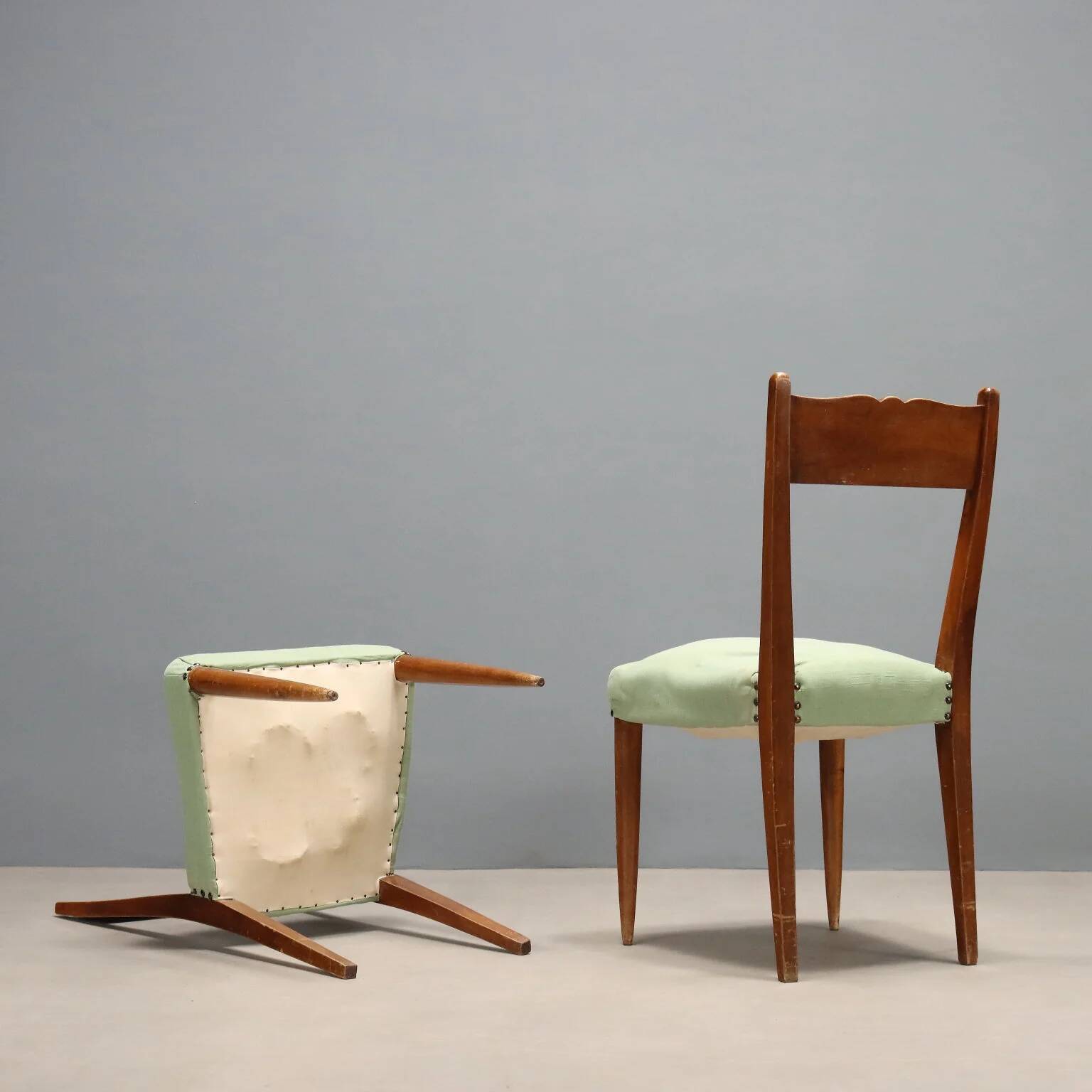 Chaises vintage en hêtre peint, tissu, design, Italie, années 1940-50