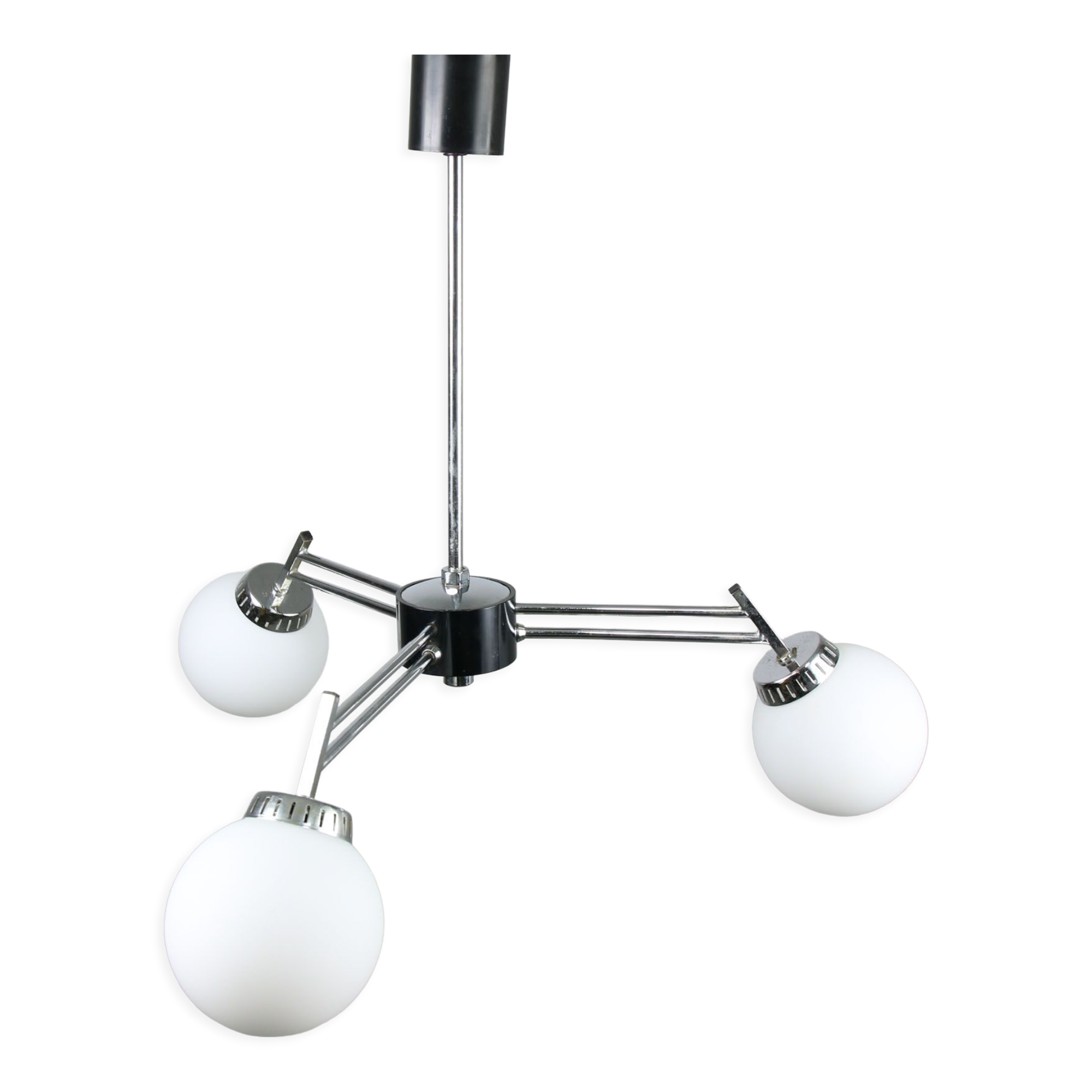 Lustre italien à 3 bras chromé et opaline