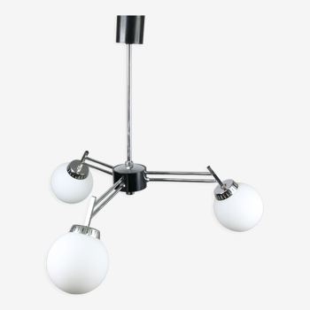 Italian space age chrome  and opaline 3-arm chandelier