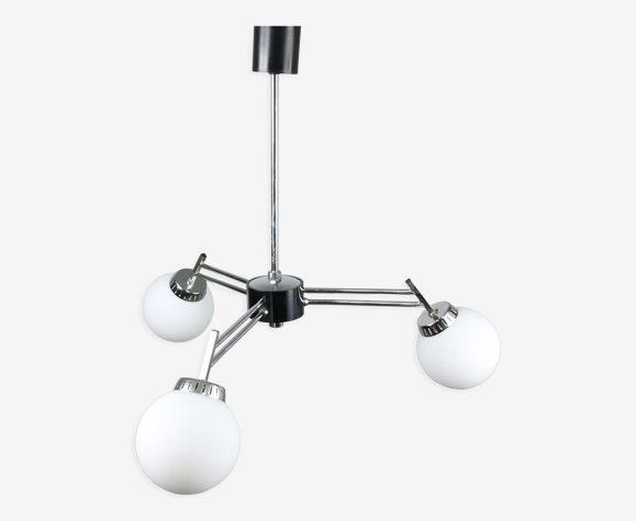 Lustre italien à 3 bras chromé et opaline