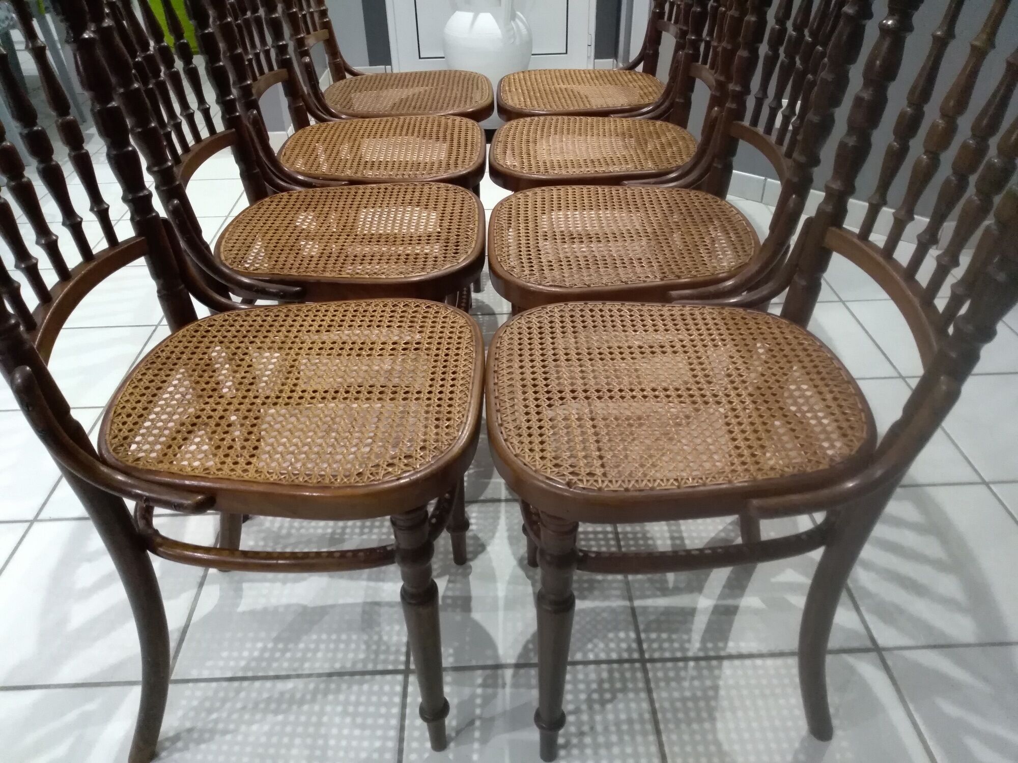 Rare suite of 8 chairs bistrot salon Fischel 1890