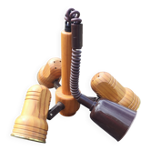 Suspension monte-et-baisse 3 spots orientables en bois, 1970-1980