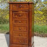 Nightstand with false drawers in walnut and marble, Louis Philippe