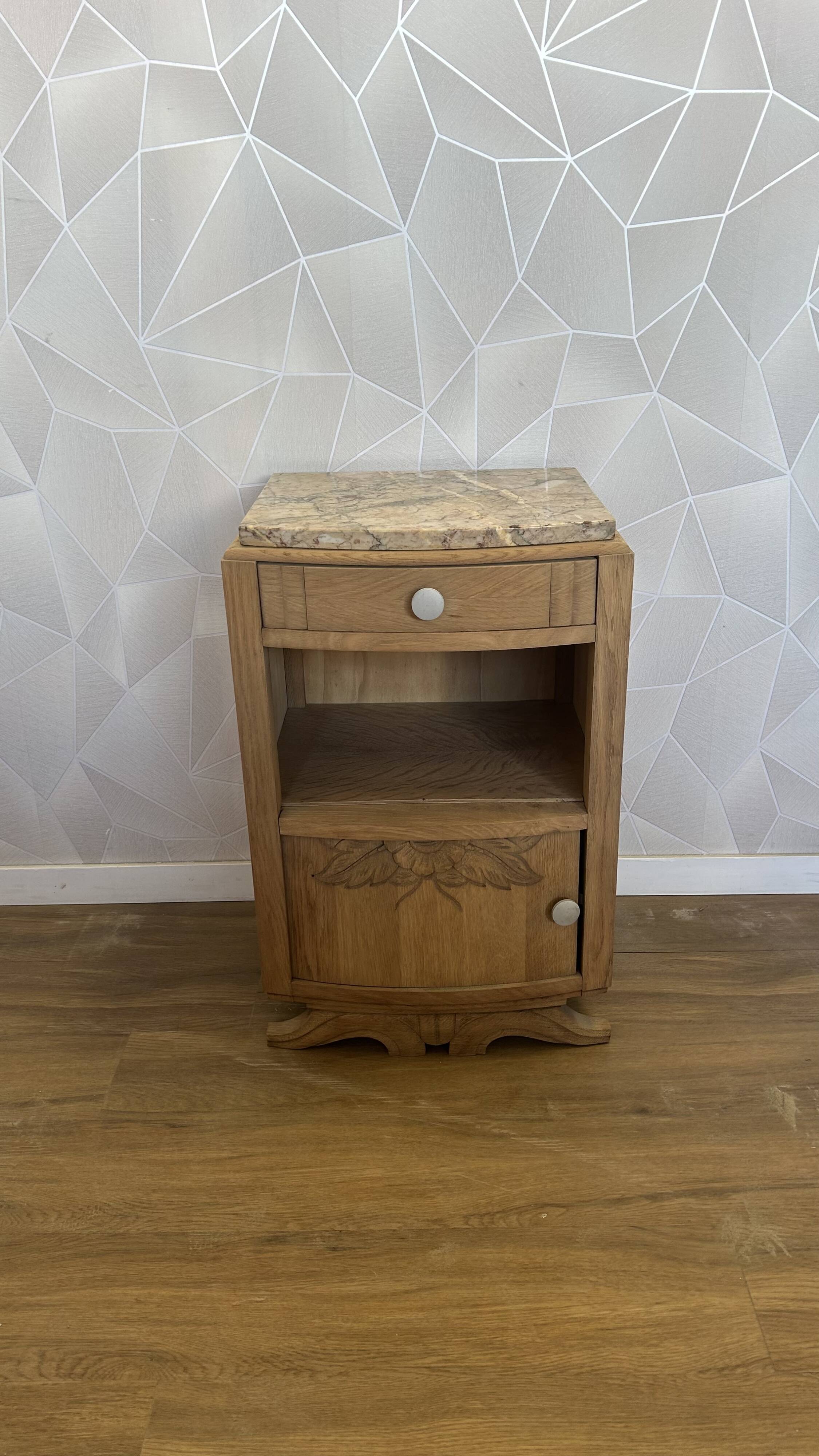 Art Deco bedside table in solid oak