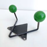 Coat rack V hooks balls green wood