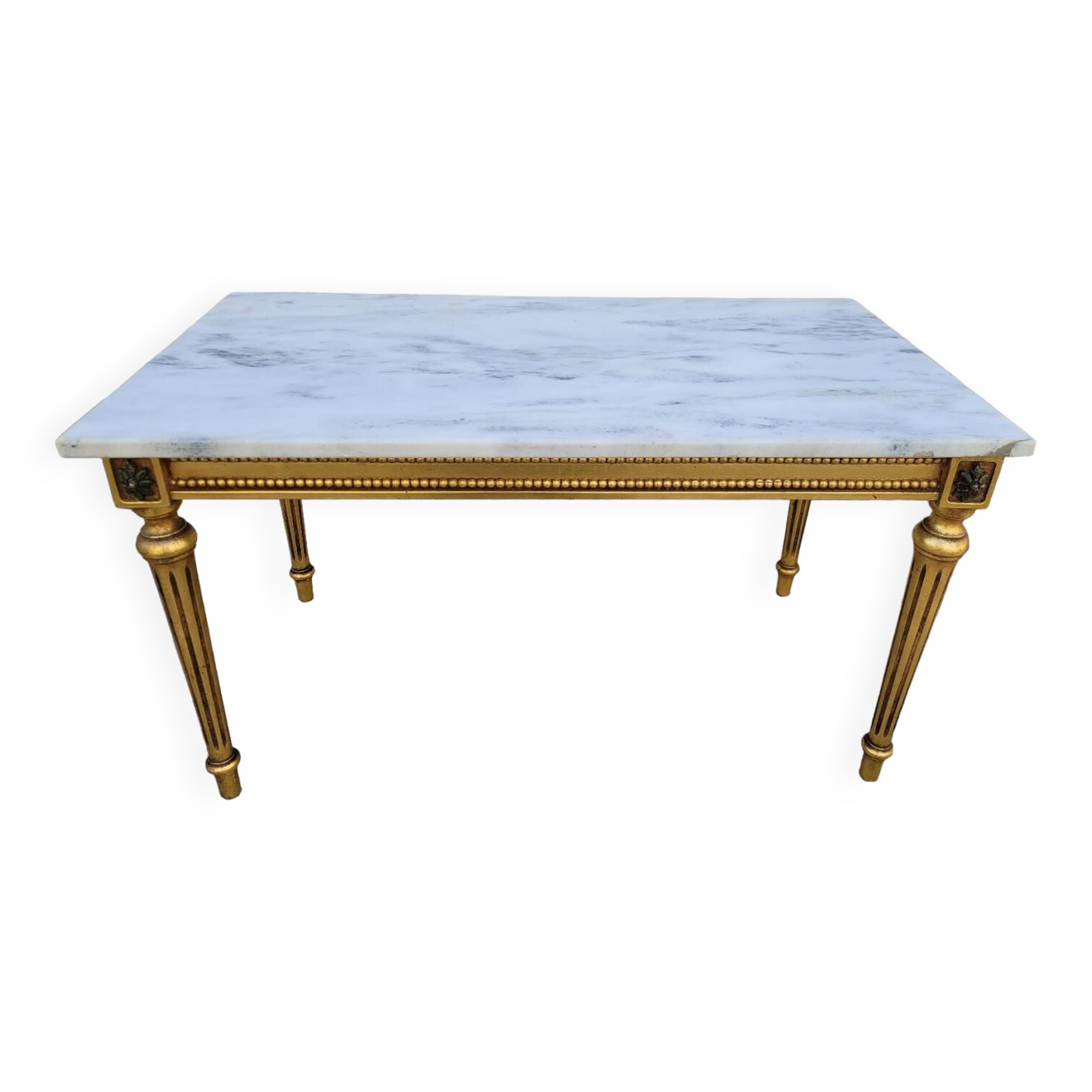Table basse style Louis XVI en marbre et bois doré