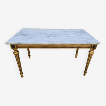 Louis xvi style coffee table in decorated marble and gilded wood
