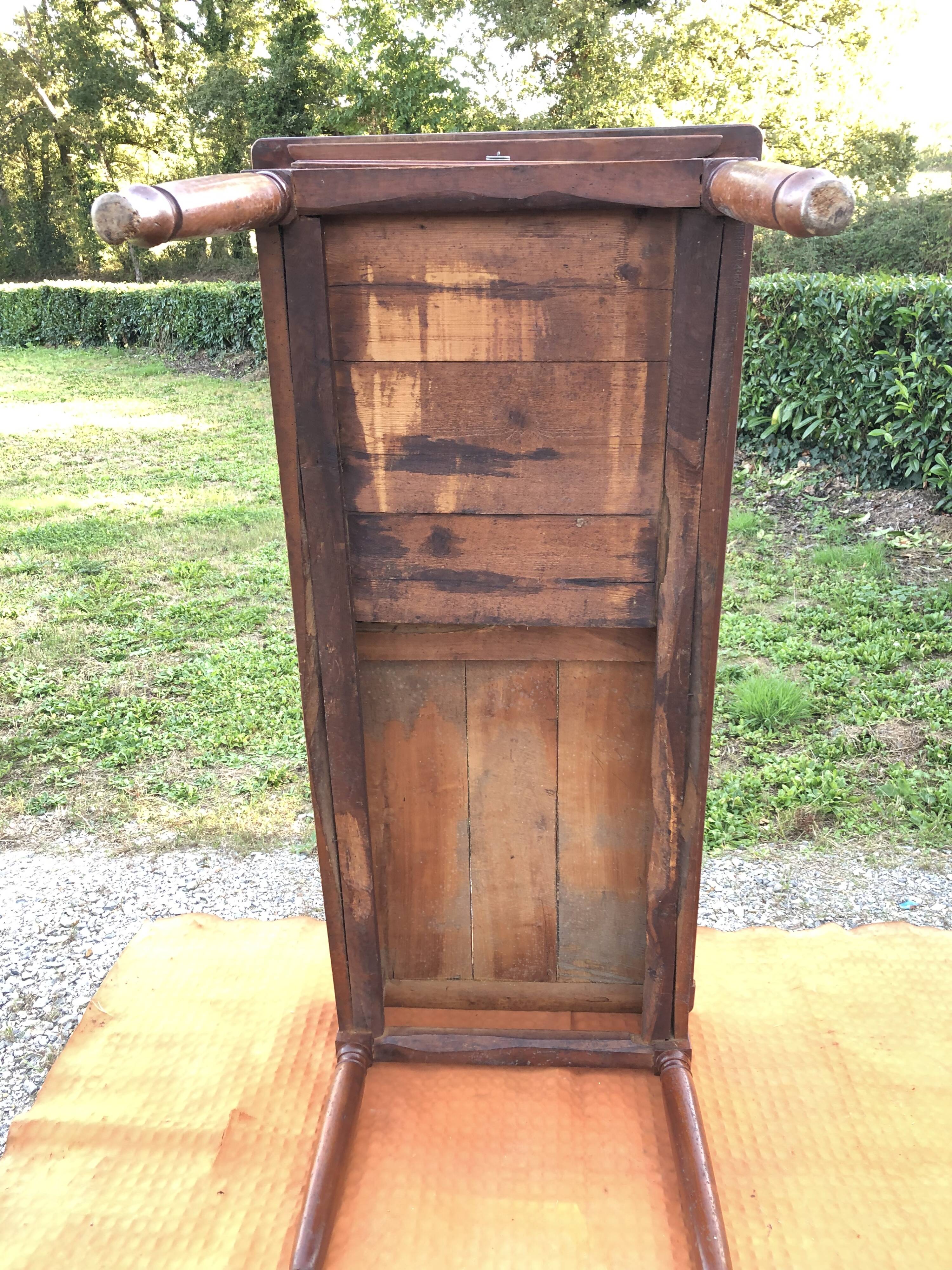 Antique cherry wood farm table with turned base with 2 drawers and 1 pull