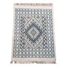 Traditional handmade white blue and gray margoum carpet, 100x72 cm