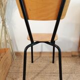 Series of 4 wooden and metal school chairs