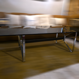 Table design verre fumé & chrome – Style italien années 70