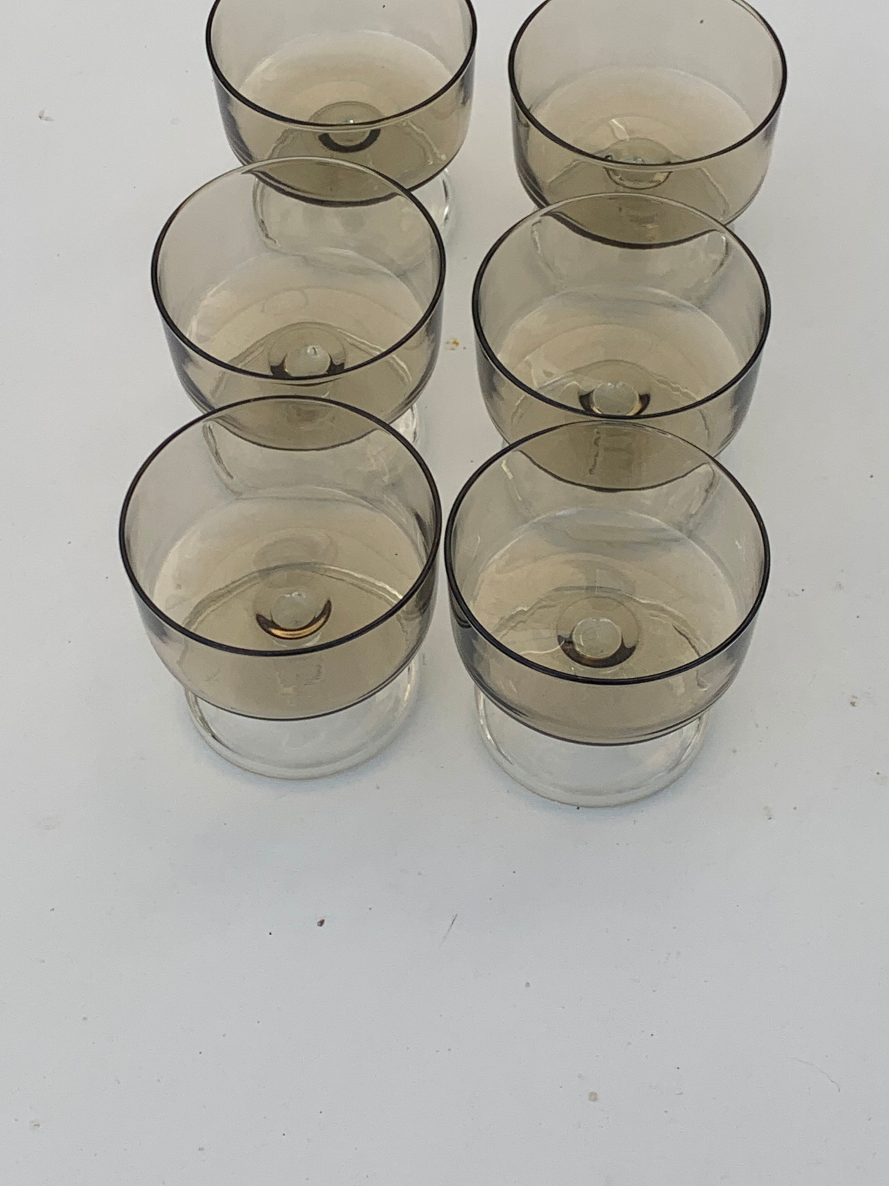 6 glasses of champagne two-tone brown and transparent vintage 1970
