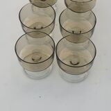 6 glasses of champagne two-tone brown and transparent vintage 1970