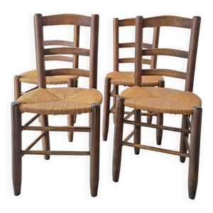 4 chaises bois et paille - brutalistes