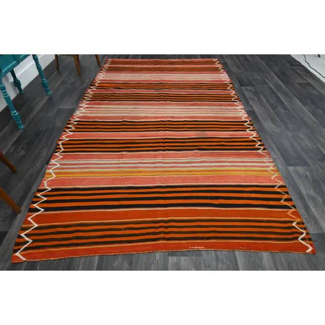 1970s vintage Turkish Oushak handmade wool cotton orange area rug 188x326