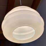 Vintage teak and opaline pendant lamp by Louis Kalff for Philips