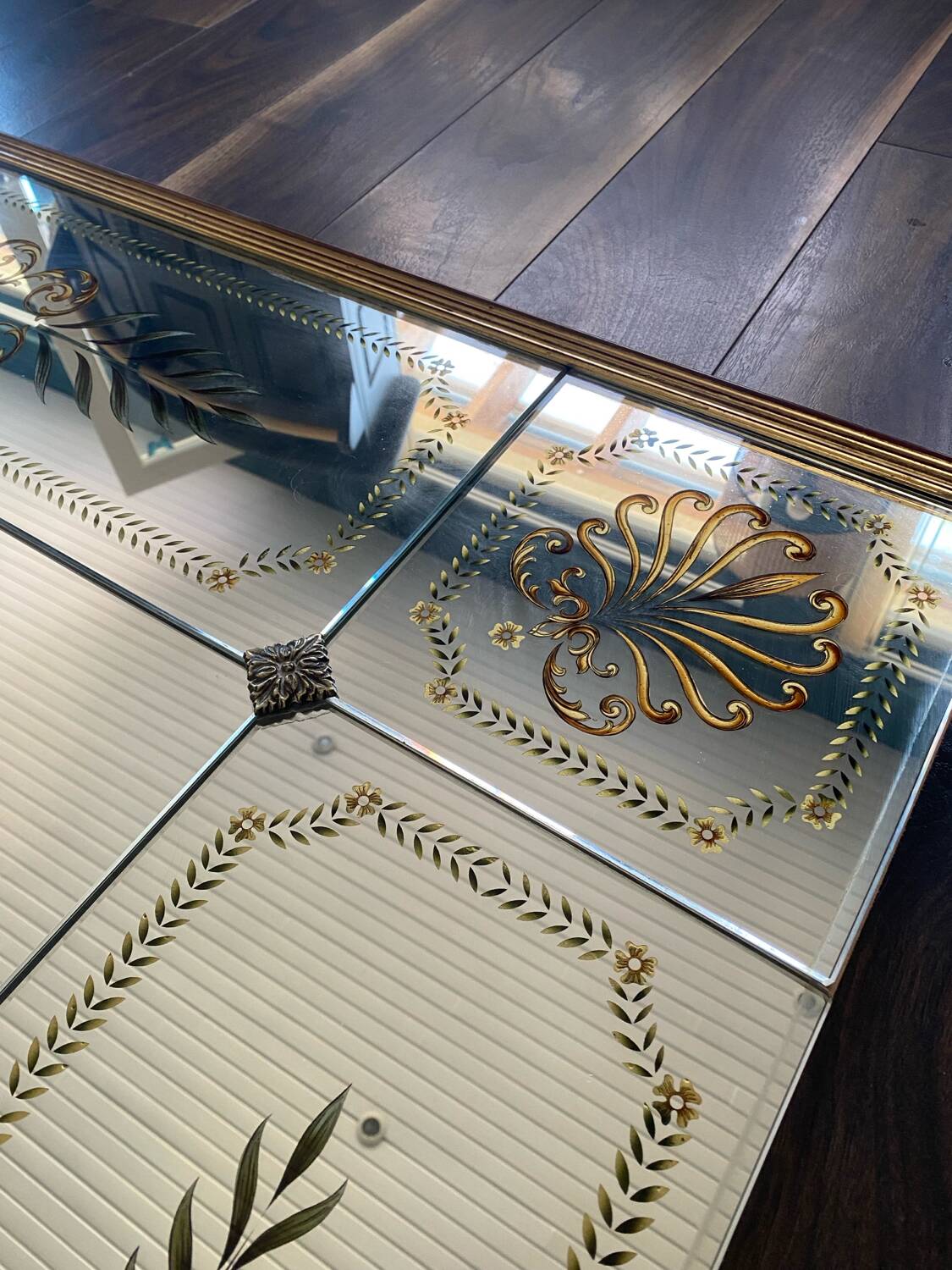 Large 1950 Venetian mirror with wooden frame